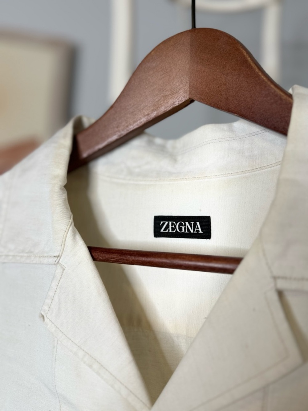 Zegna Men's Cream Short-Sleeve Button-Down Shirt - Picture 2 of 8